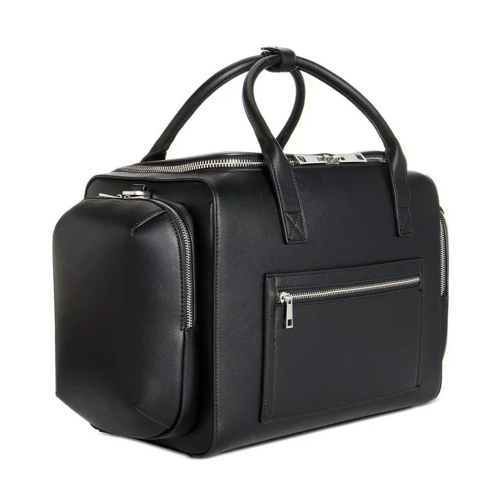 ALFANI Mens Black Faux Leather Duffle Bag Travel Weekender Carry-On Gym Bag